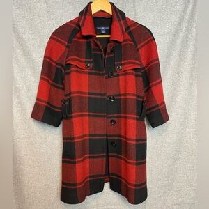 GAP Petite Small Red and Black Plaid Wool Women's Coat